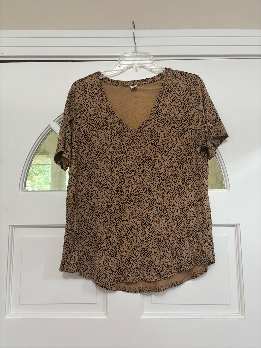 Women's V-Neck Short Sleeve Tan Animal Print Top